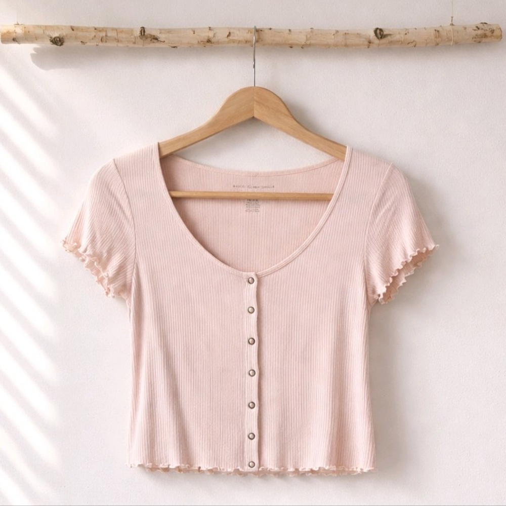 American Eagle  Ribbed Soft & Sexy Button-Front Crop Top - Size M